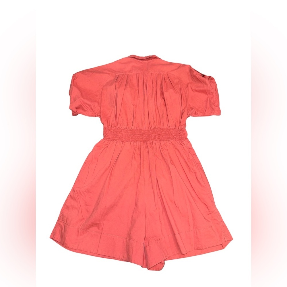 Anthropologie Holding Horses Coral Zip Front Romper 6 Cotton Lyocell Utility - Picture 9 of 16
